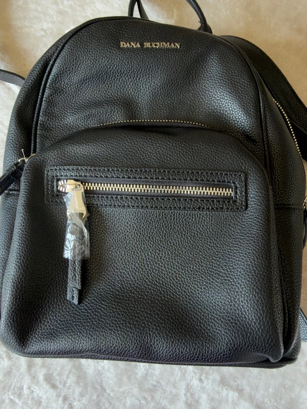 Dana Buchman Black Pebbled Leather Backpack with Silver Hardware | Retail px 80+
